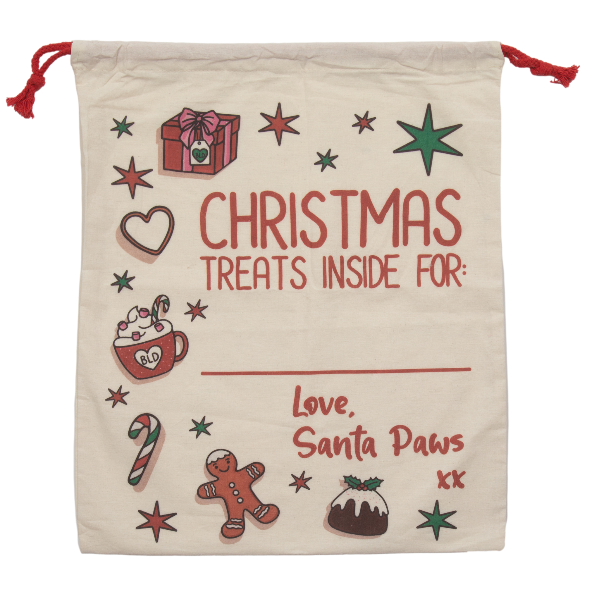 CHRISTMAS: "Christmas Treats Inside" Santa Sack (+ add personalisation option)
