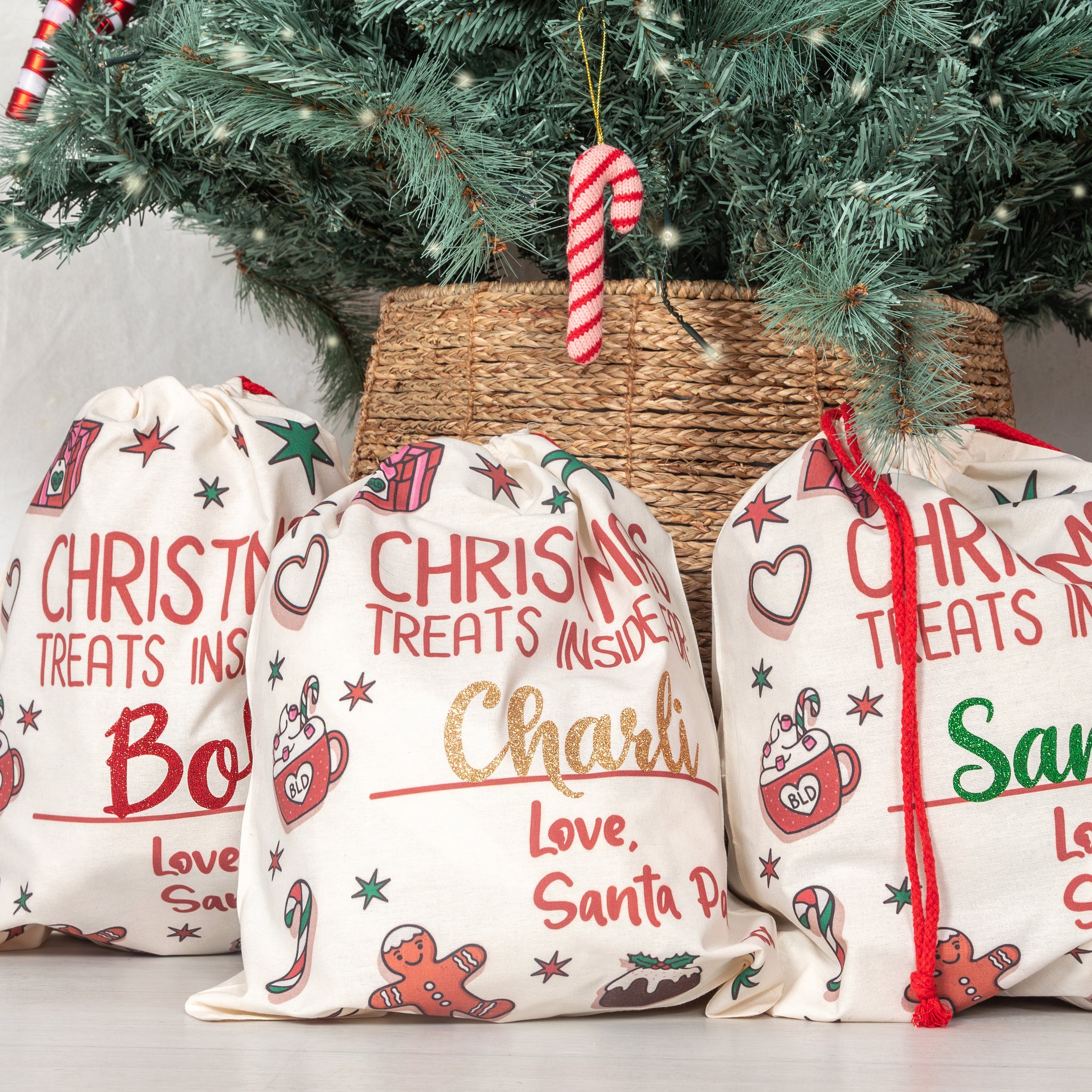 CHRISTMAS: "Christmas Treats Inside" Santa Sack (+ add personalisation option)