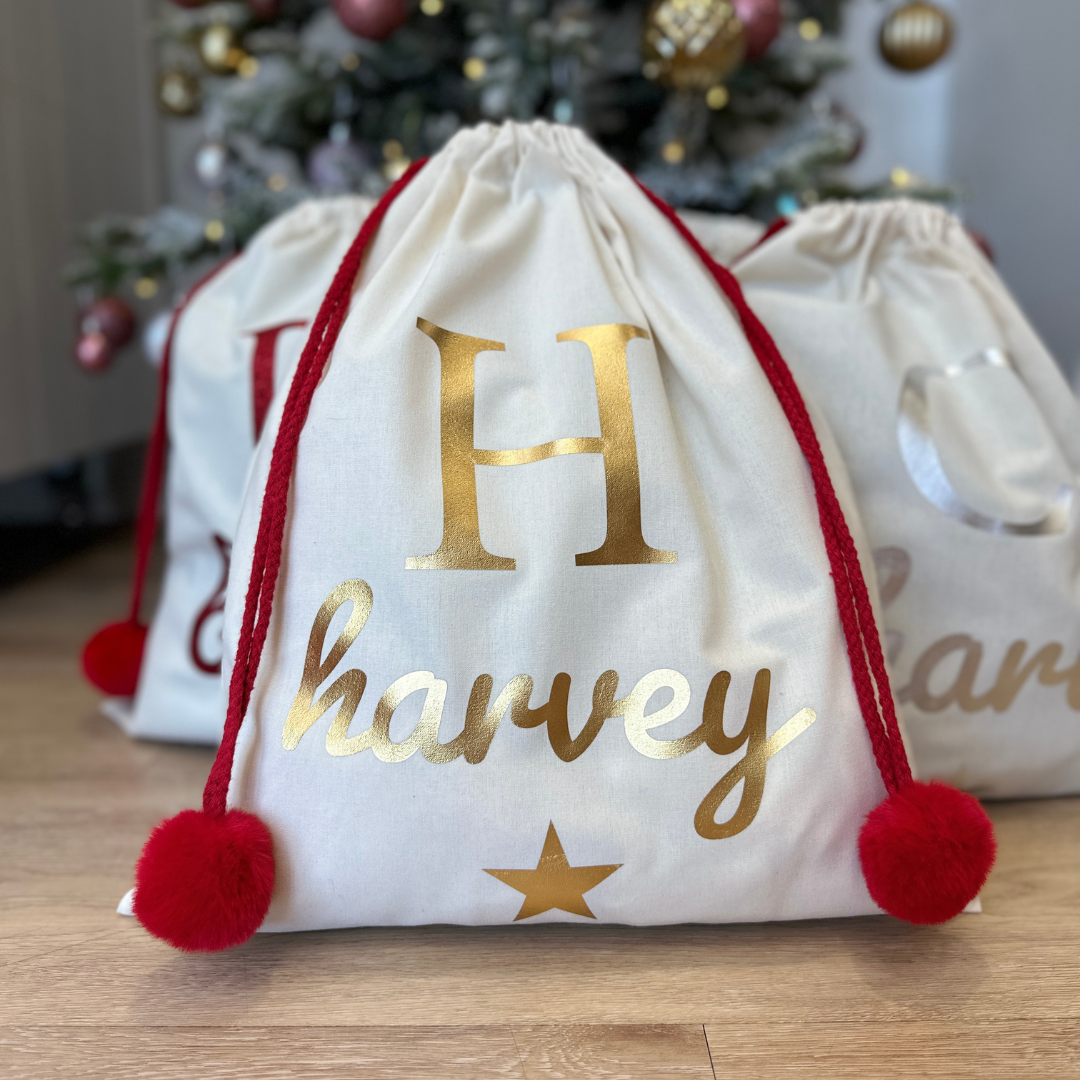 CHRISTMAS: Santa Sack with Initial & Personalised Name