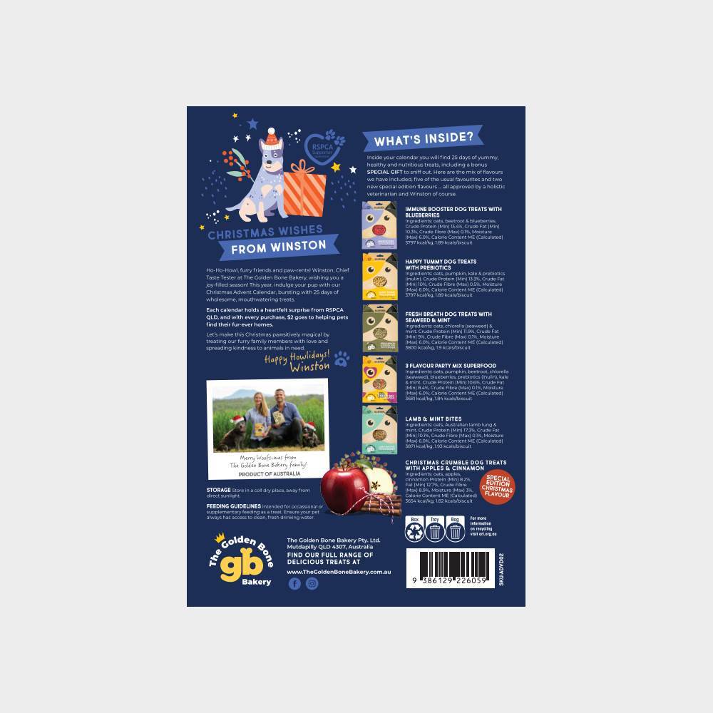 DOG TREATS | Golden Bone Bakery: BLUE Christmas Advent Calendar with Dog Treats & Surprise