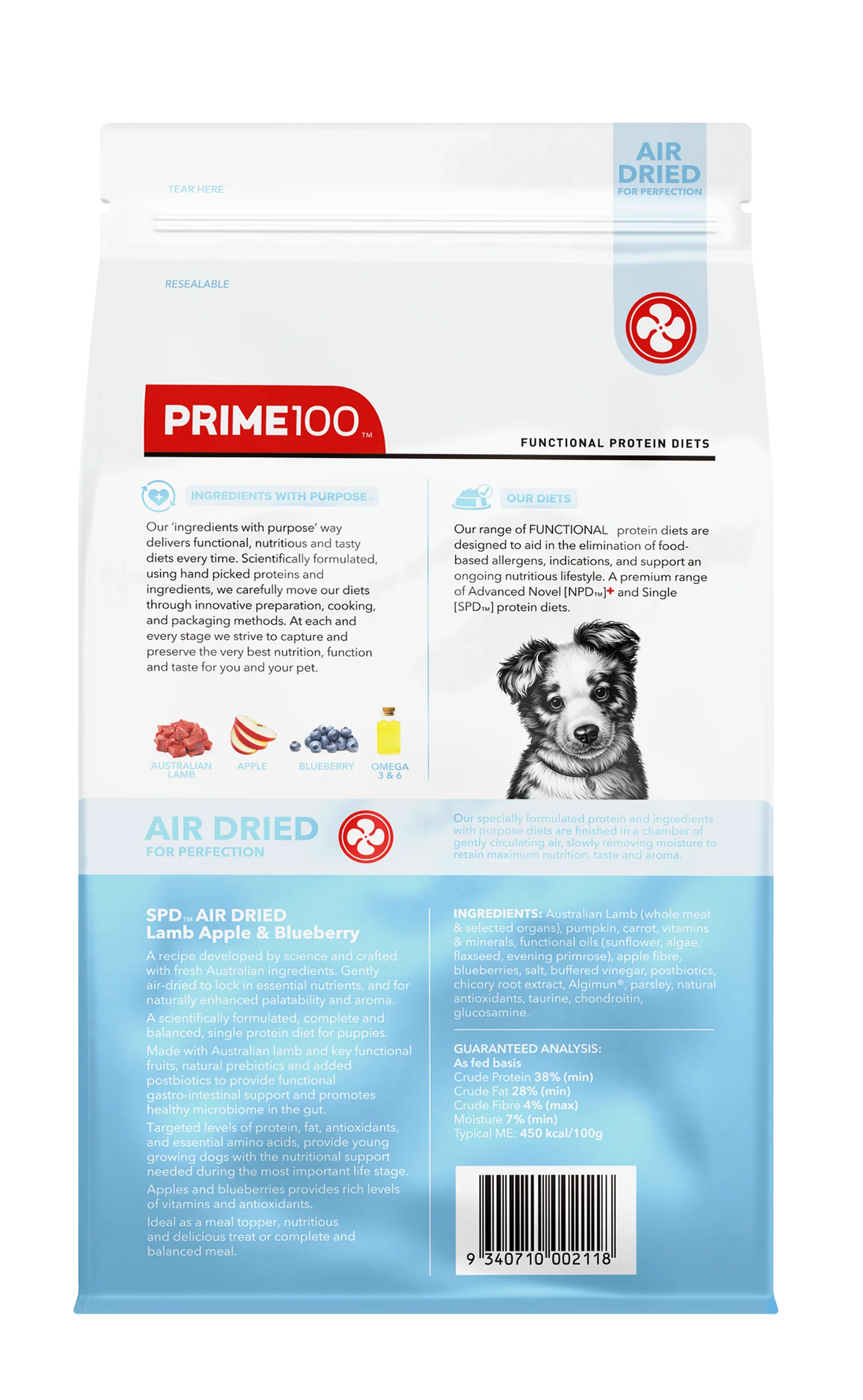 DOG FOOD | Prime100: SPD Air Puppy Lamb, Apple & Blueberry 120g