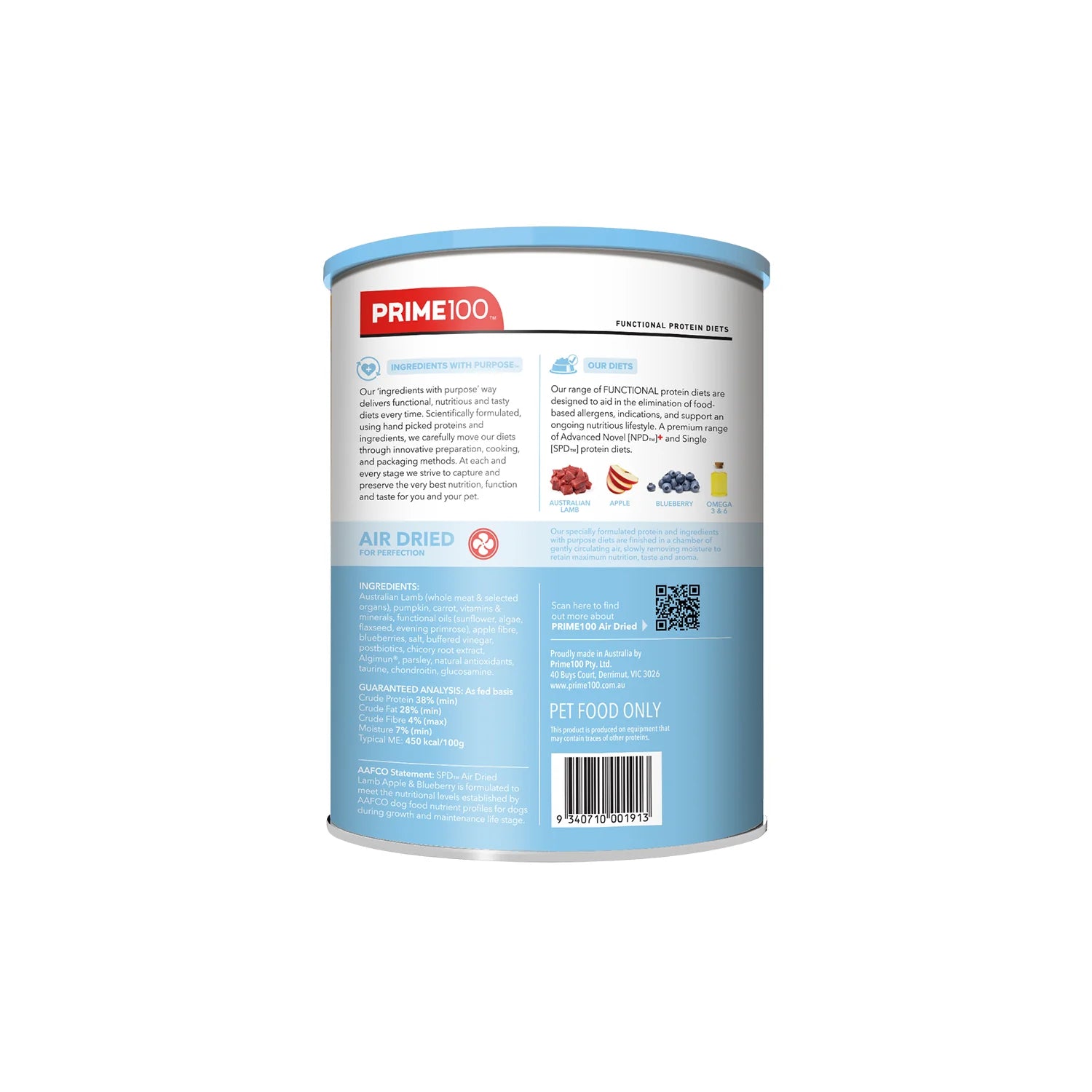DOG FOOD | Prime100: SPD Puppy Air Dried Lamb, Apple & Blueberry 600g