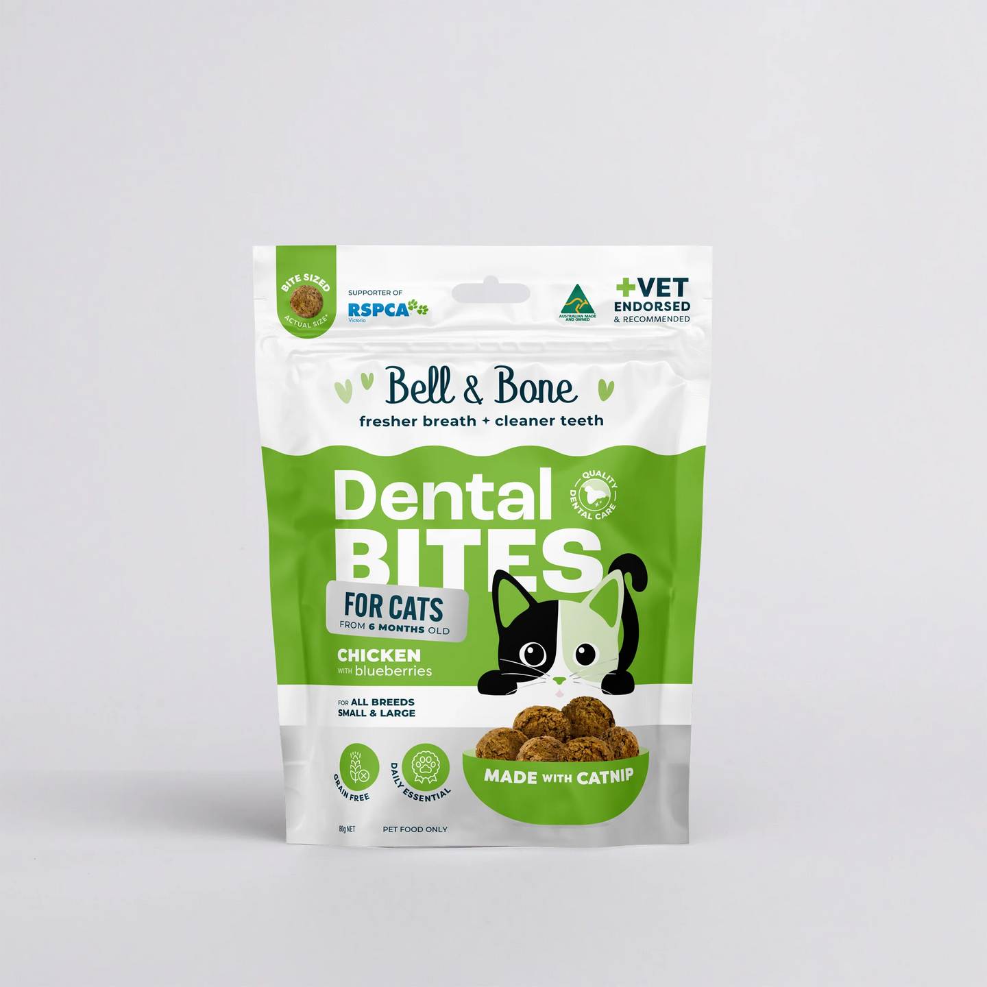 CAT TREATS: Bell & Bone Cat Dental Bites - Chicken/Blueberry 80g