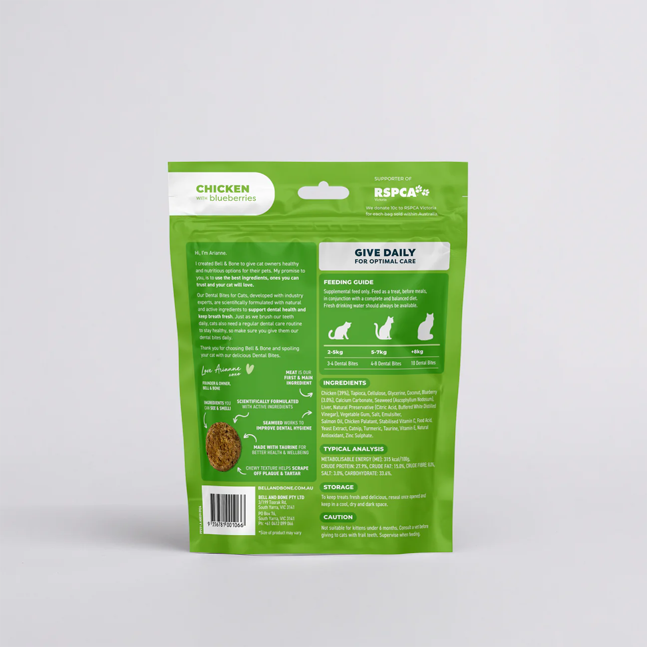 CAT TREATS: Bell & Bone Cat Dental Bites - Chicken/Blueberry 80g