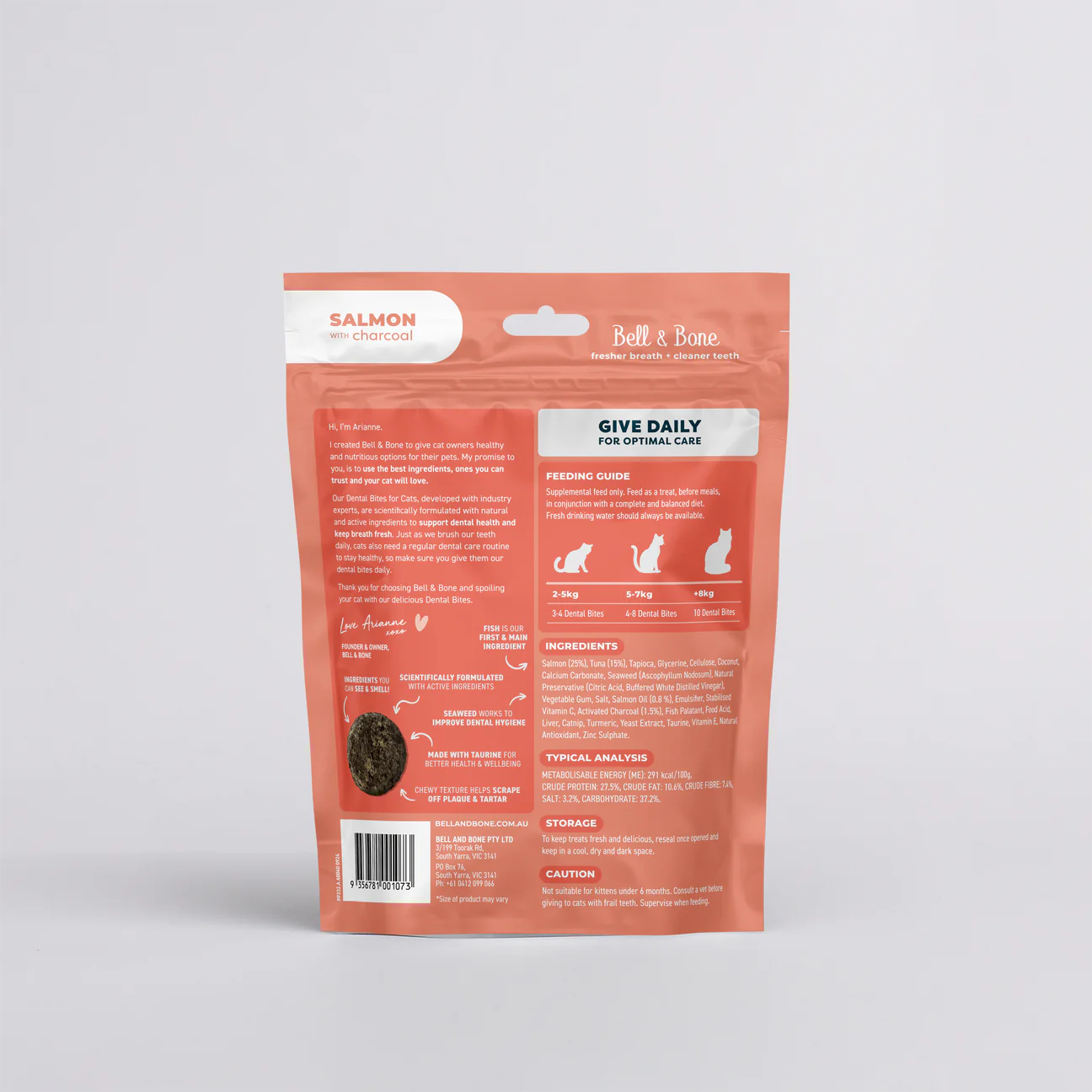 CAT TREATS | Bell & Bone Cat: Dental Bites - Salmon/Charcoal 80g