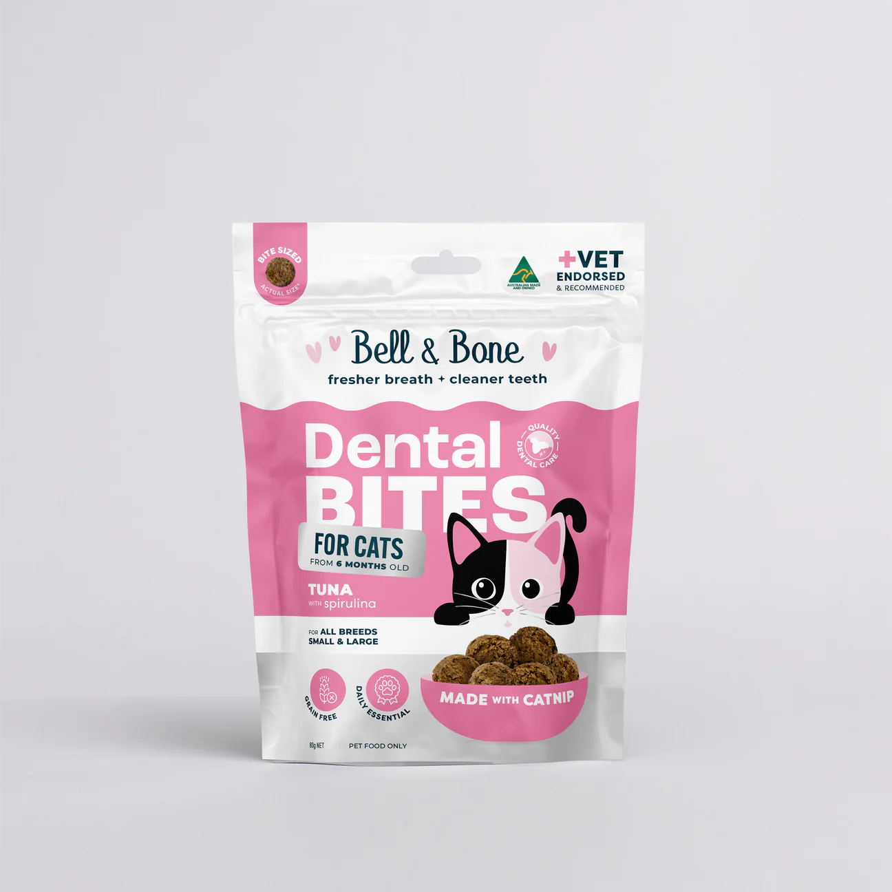 CAT TREATS | Bell & Bone Cat: Dental Bites - Tuna/Spirulina 80g