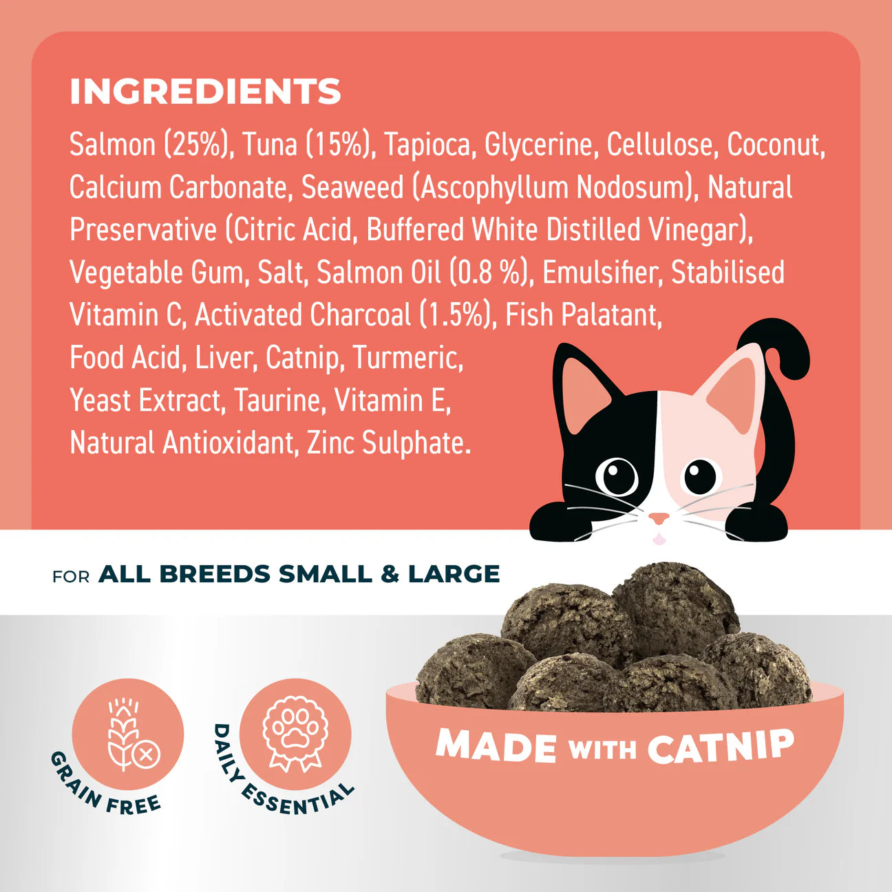 CAT TREATS | Bell & Bone Cat: Dental Bites - Salmon/Charcoal 80g