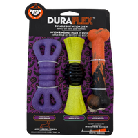 CAITEC: Three Pack Dura Flex Dog Chew Toy (Purple, Green, Orange)