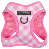 STEP-IN DOG HARNESS: Pink Milk Gingham