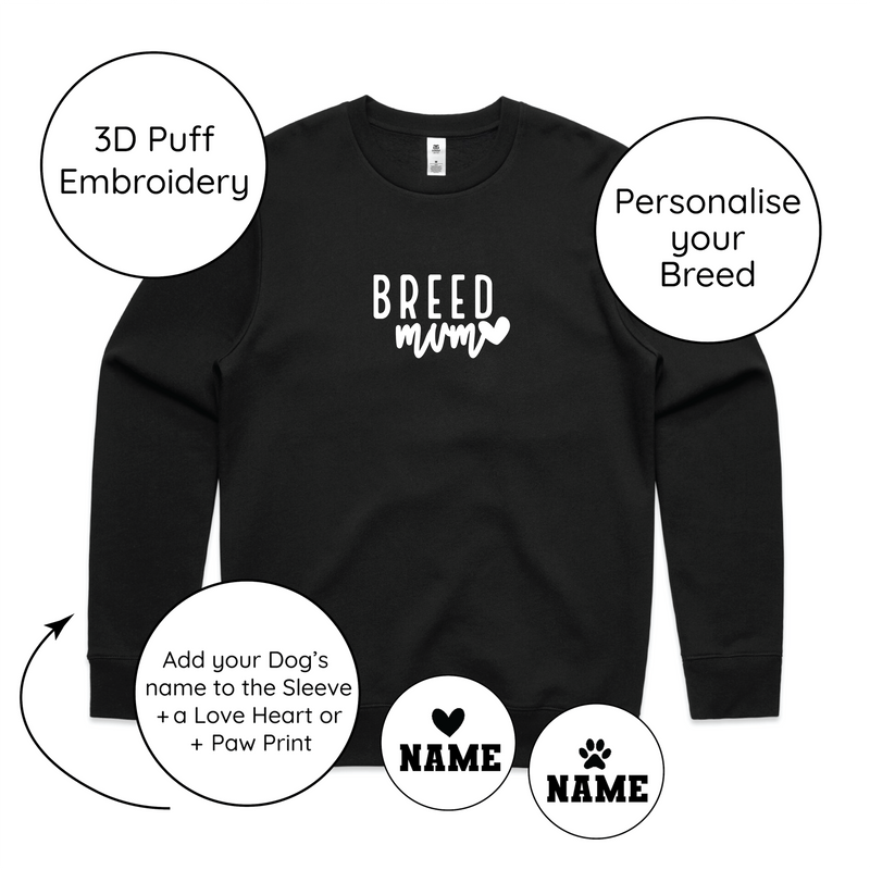 BLD LIFESTYLE CLUB CREW (Unisex Sizing): "Breed Mum"| Black (3D Puff Embroidery)