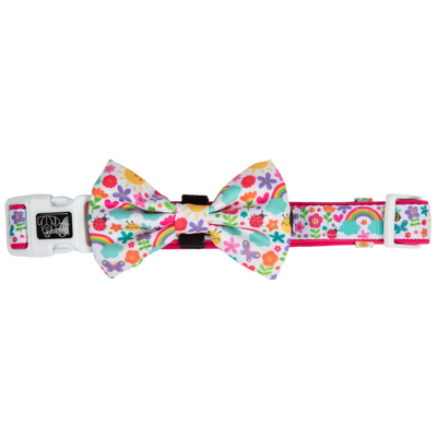 Dog Comfort Collar and Bow Tie Follow The Rainbow Rainbows Pink Sunshine Flowers Pastels Colourful Girl