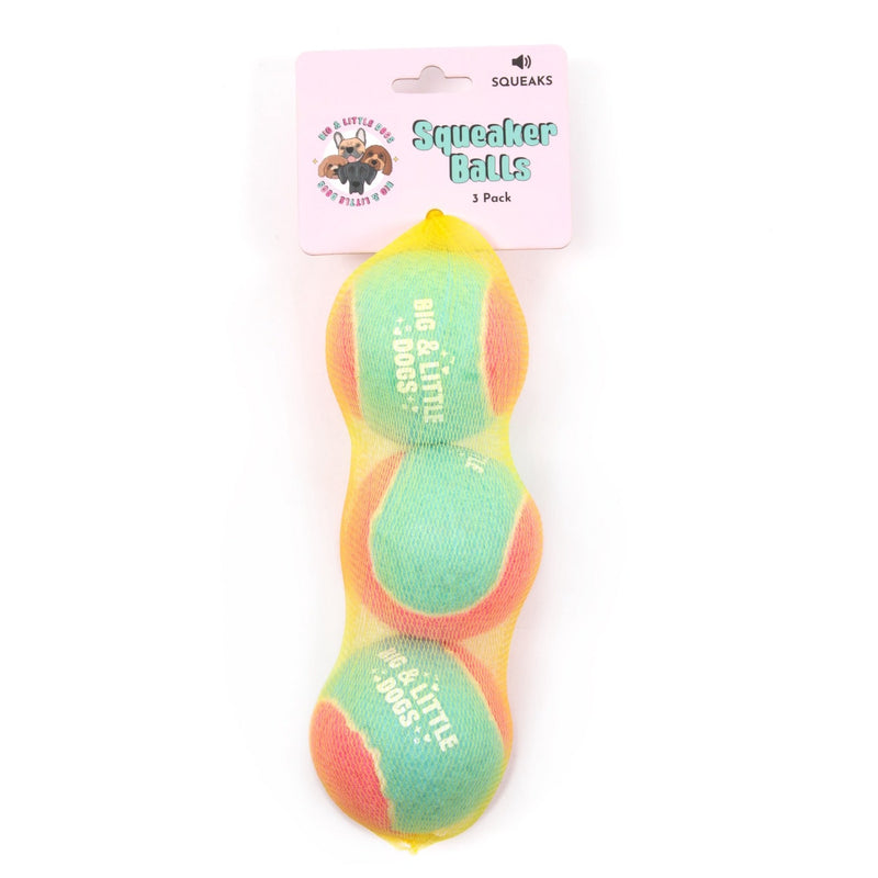 TENNIS BALL: Pink & Teal Squeaker Balls (Medium - 3 Pack)