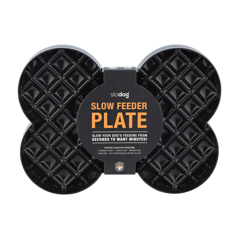 SloDog: No Gulp Bone-Shaped Slow Food Plate (Black)