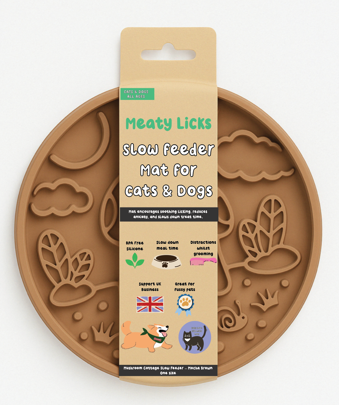 DOG ENRICHMENT | Meaty Licks: Mushroom Cottage Slow Feeder – Mocha Brown