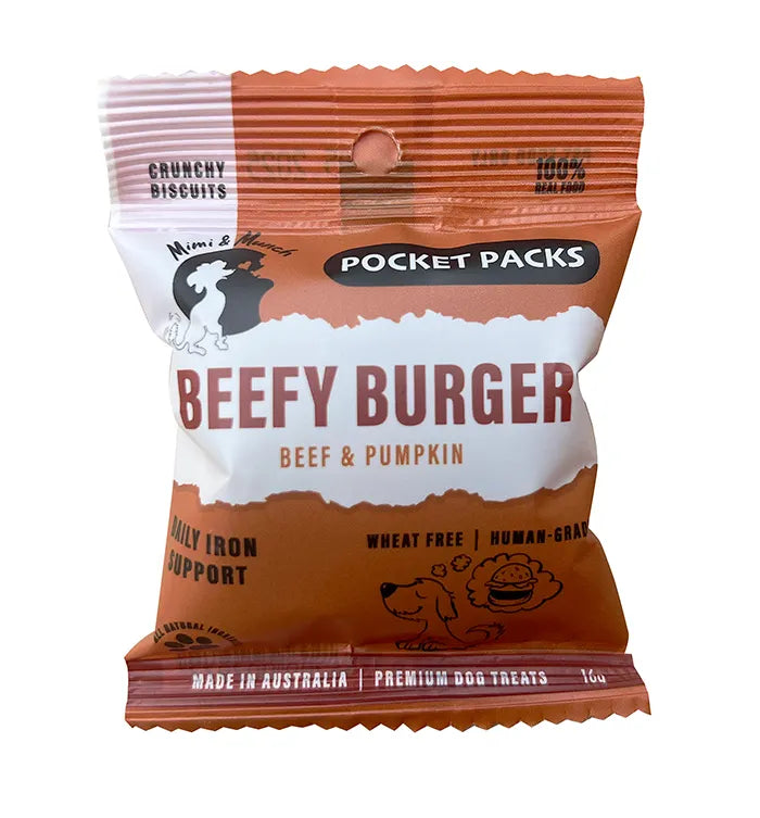 DOG TREATS | Mimi & Munch: Beefy Burger Biscuits - Pocket Pack