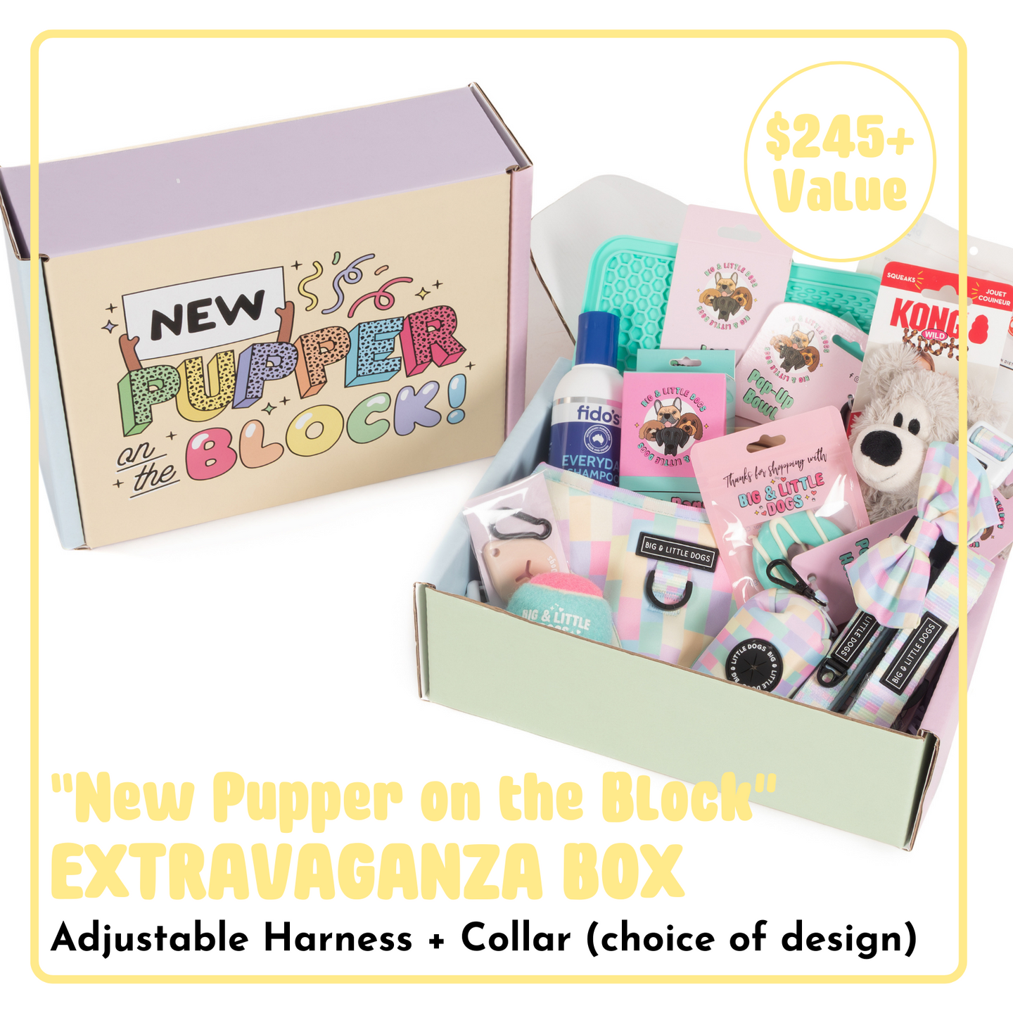 NEW PUPPER ON THE BLOCK EXTRAVAGANZA BOX: Adjustable Harness & Collar