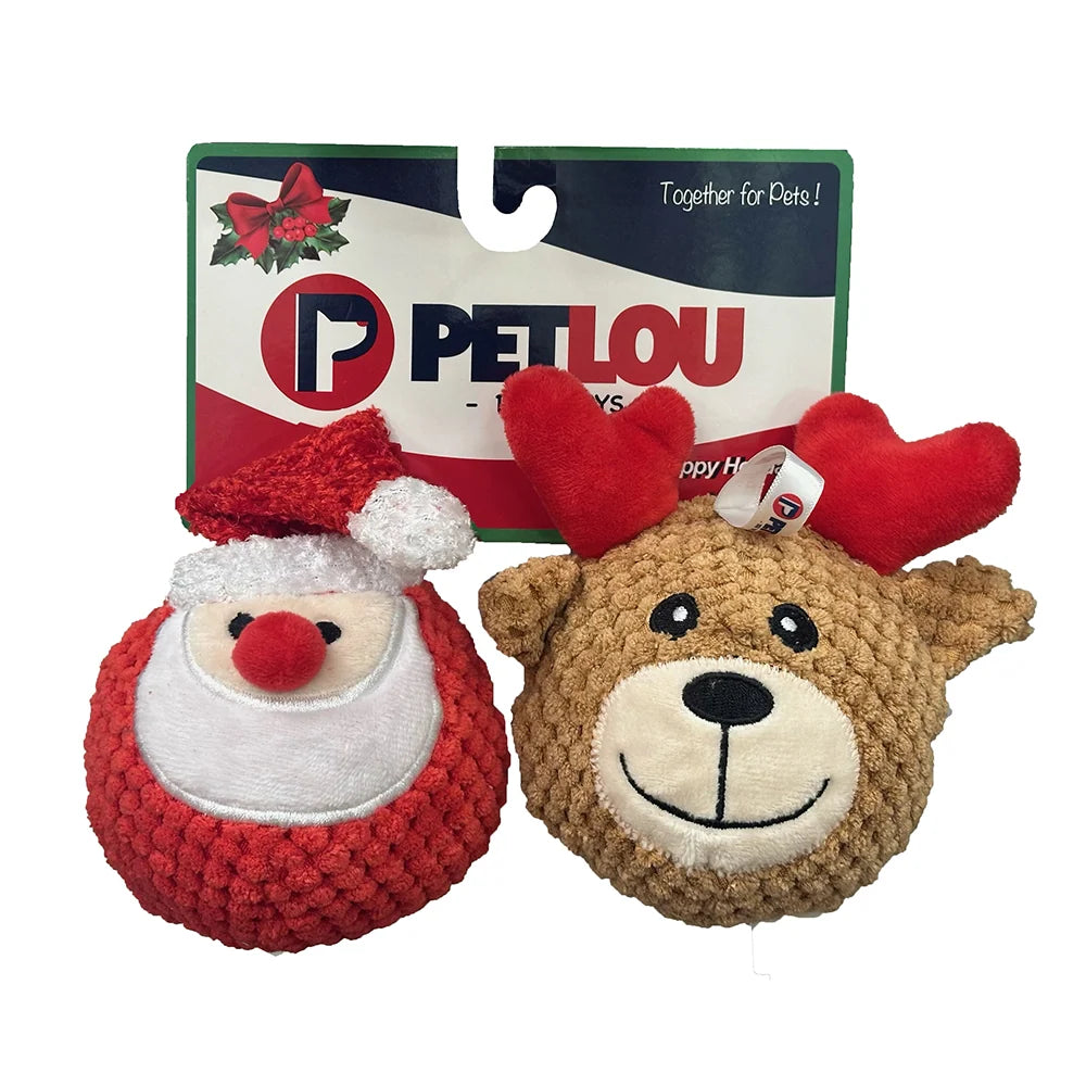 Petlou: Christmas EZ Squeaky Twin Pack Ball - Santa & Reindeer