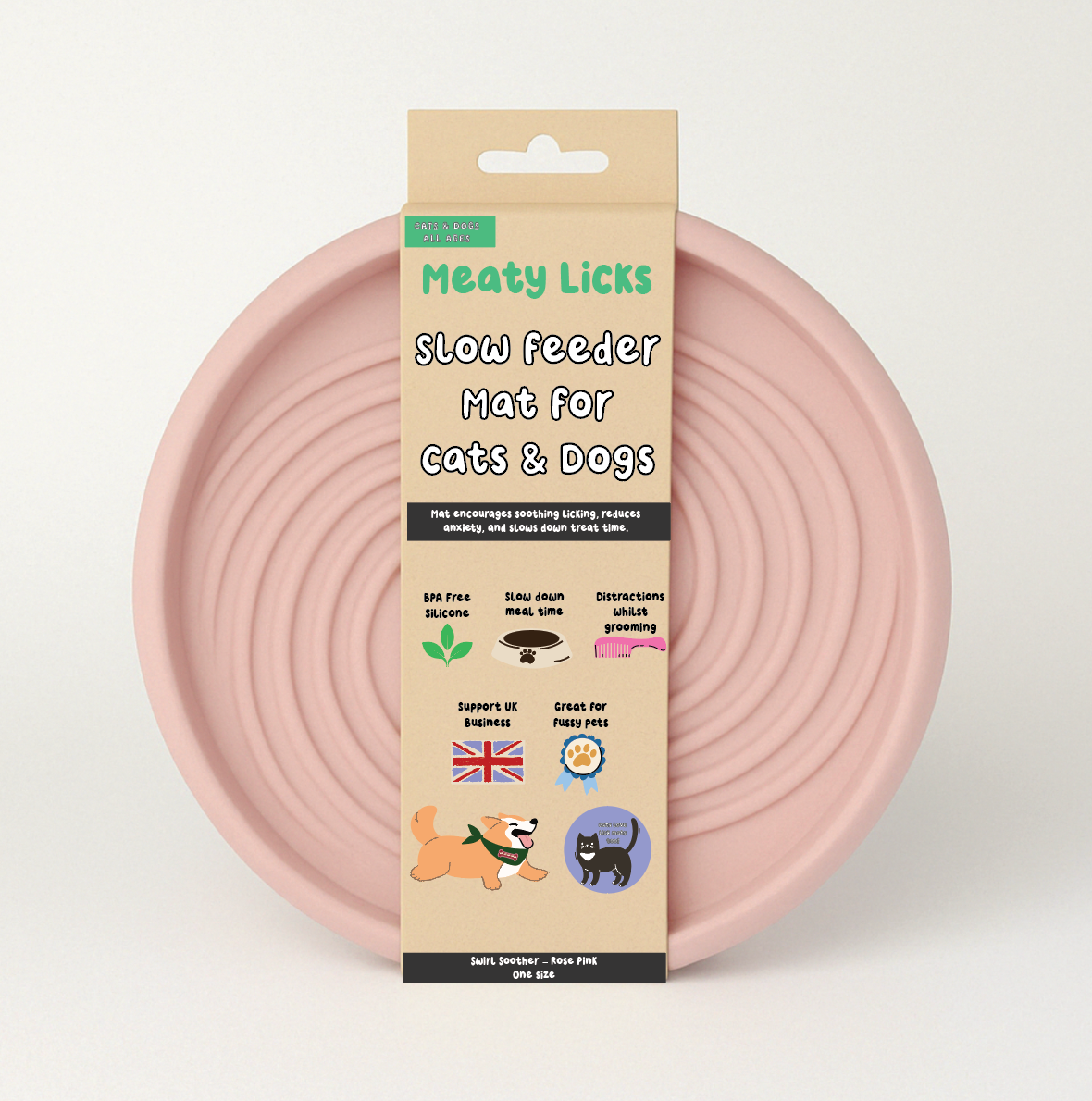 DOG ENRICHMENT | Meaty Licks: Swirl Soother Slow Feeder – Rose Pink (Small)
