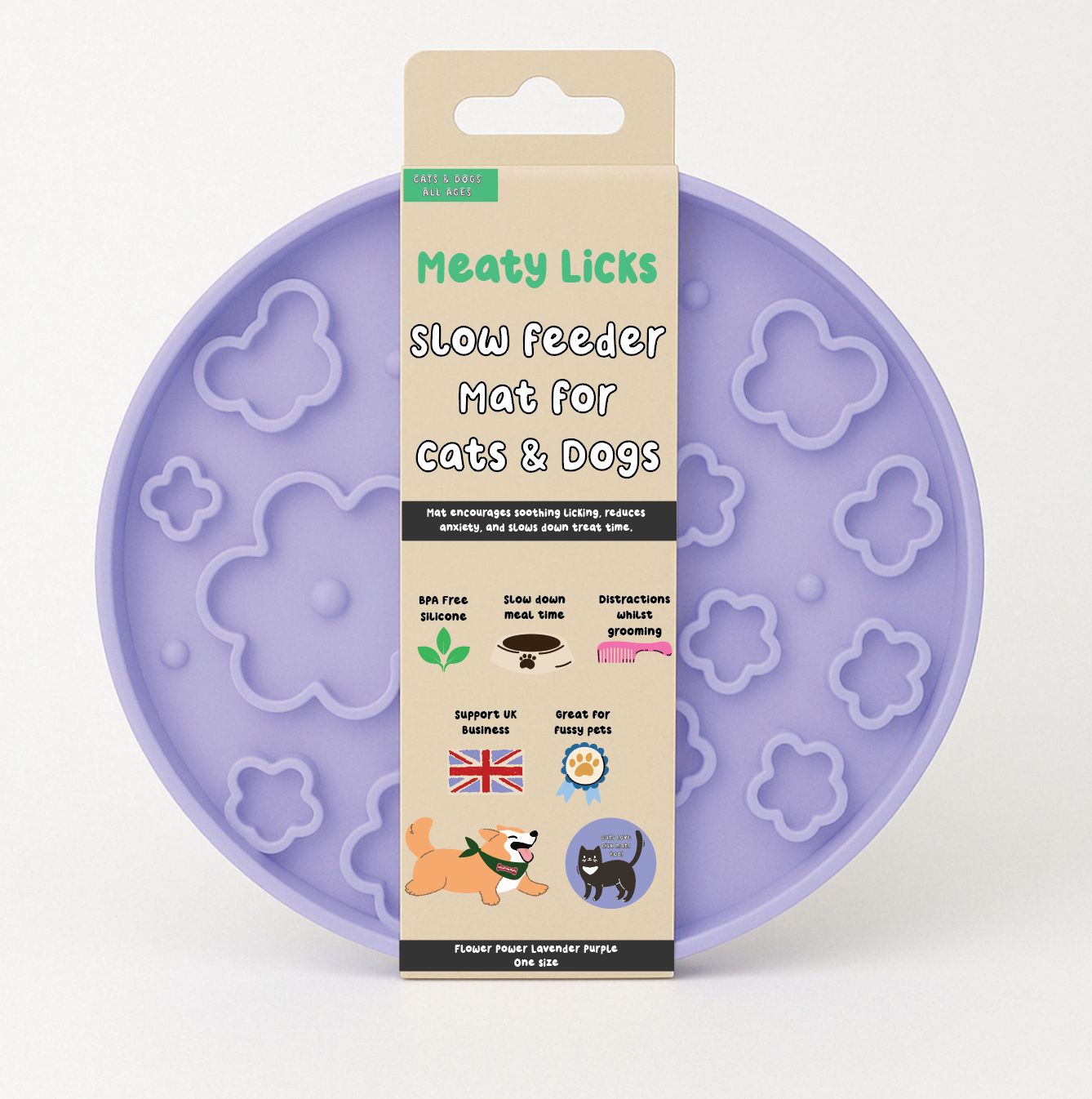 DOG ENRICHMENT | Meaty Licks: Flower Power Slow Feeder - Lavender/Purple
