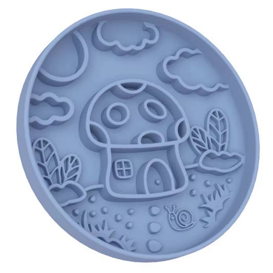 DOG ENRICHMENT | Meaty Licks: Mushroom Cottage Slow Feeder – Dusty Blue