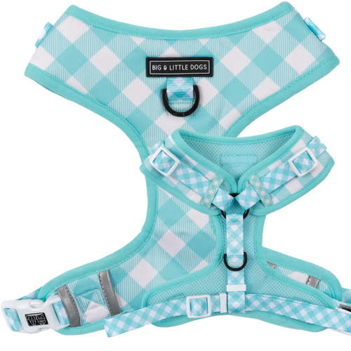 ADJUSTABLE DOG HARNESS (with NECK CLIP option): Peppermint Gingham