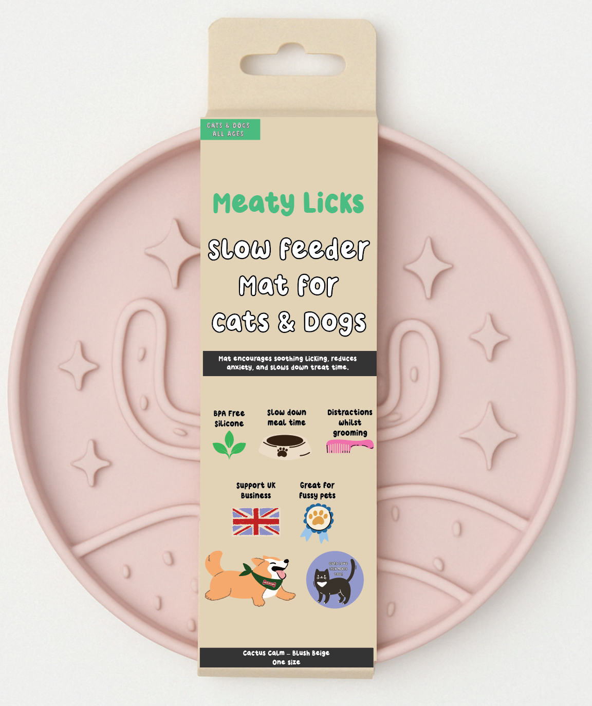 DOG ENRICHMENT | Meaty Licks: Cactus Calm Slow Feeder – Blush Beige