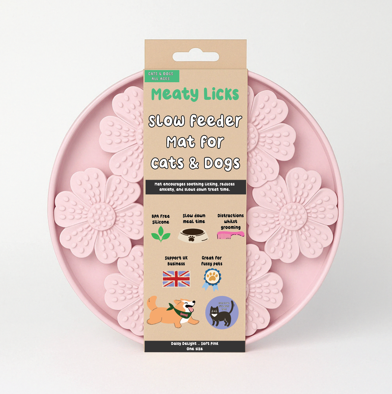 DOG ENRICHMENT | Meaty Licks: Daisy Delight Slow Feeder  – Soft Pink