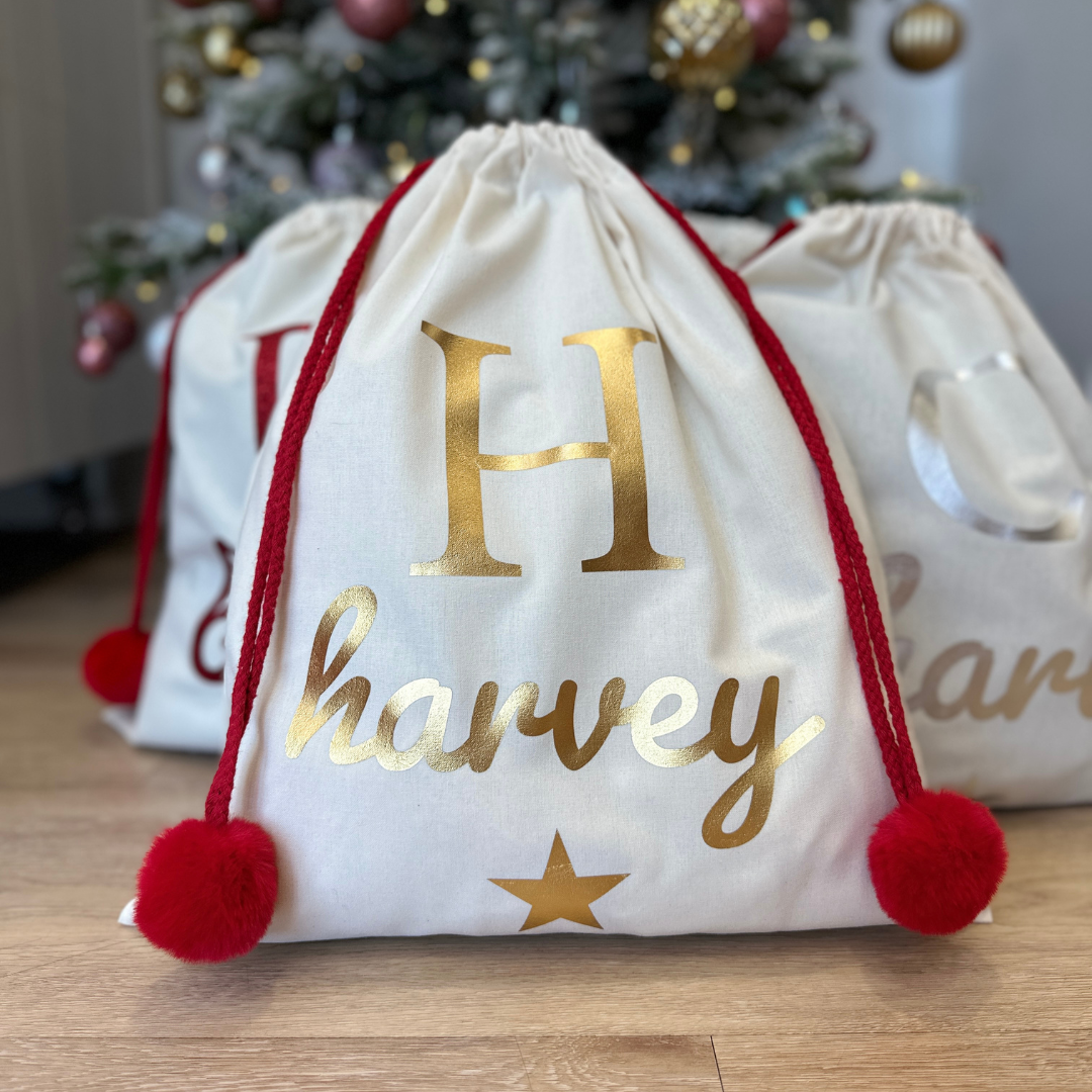 CHRISTMAS 2024: Santa Sack with Initial & Personalised Name (NEW!)