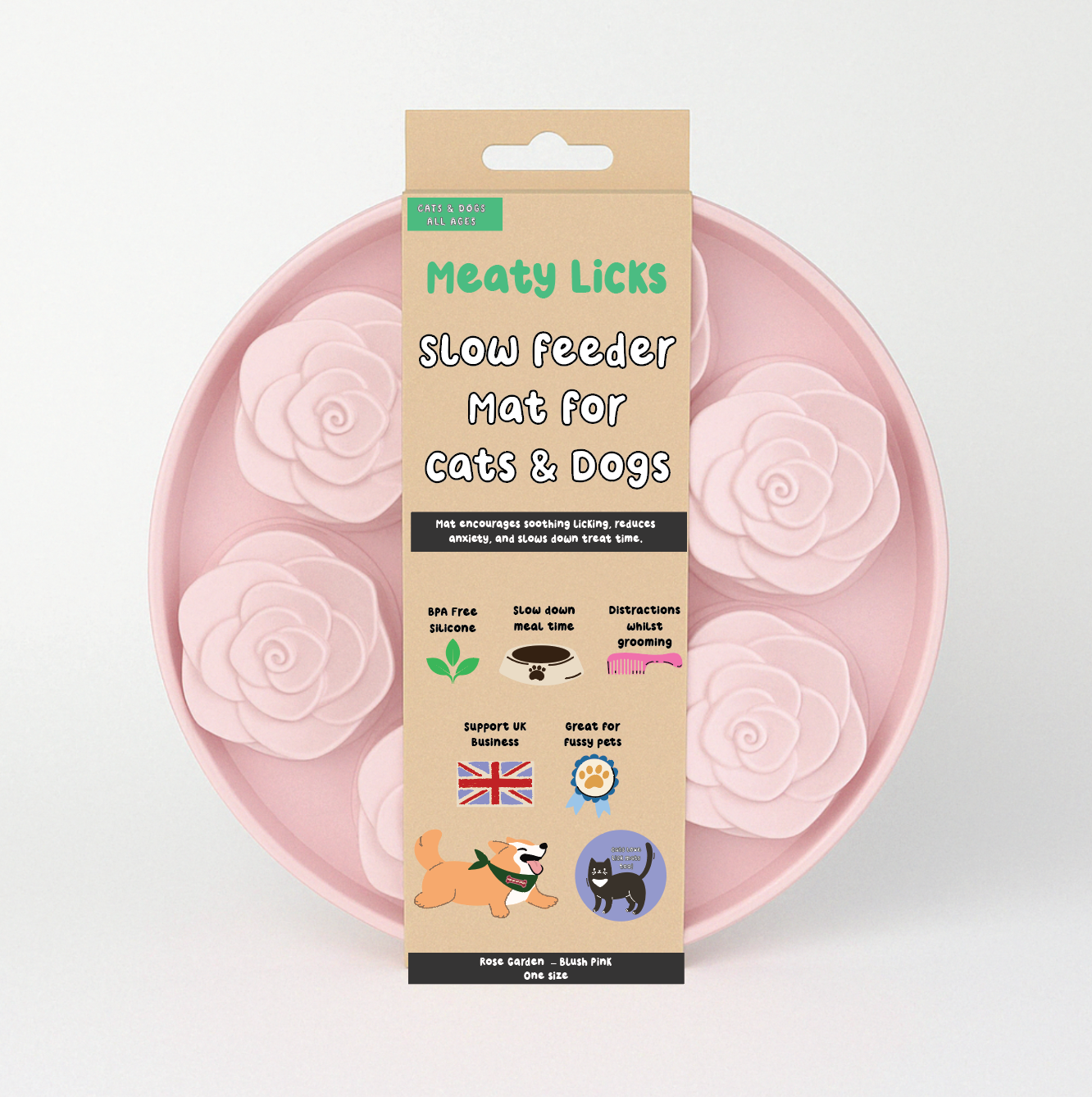 DOG ENRICHMENT | Meaty Licks: Rose Garden Slow Feeder – Blush Pink