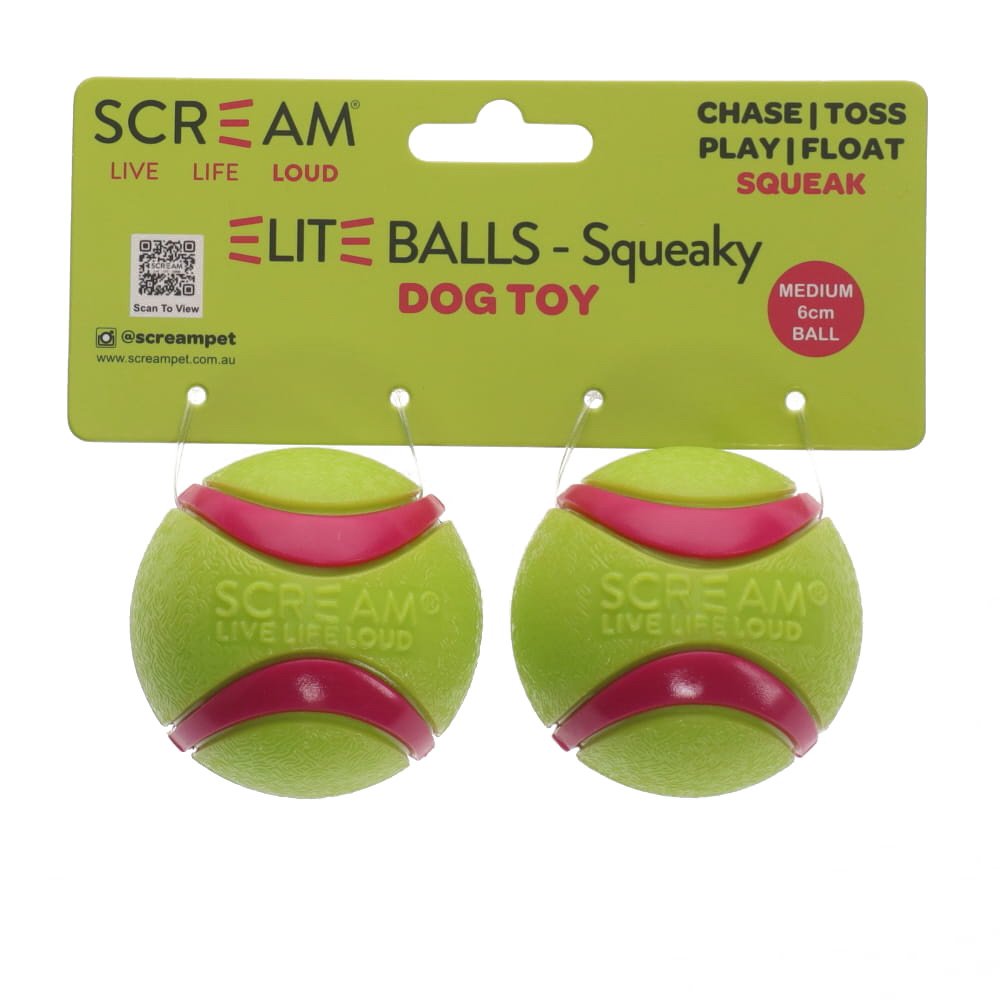 Scream: Elite Ball SQUEAKY Loud Green & Pink 2pk Medium