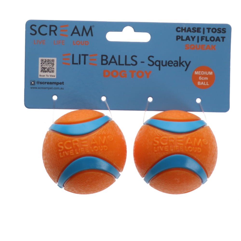 Scream: Elite Ball SQUEAKY Loud Orange & Blue 2pk Medium