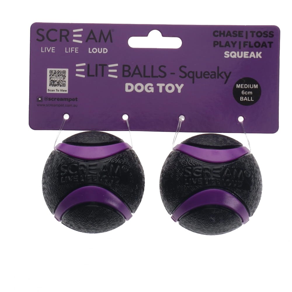Scream: Elite Ball SQUEAKY Loud Black & Purple 2pk Medium