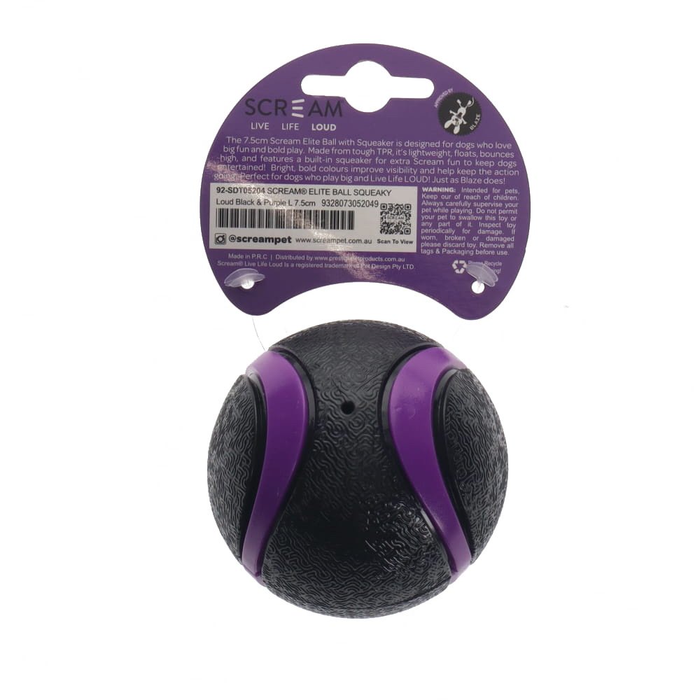 Scream: Elite Ball SQUEAKY Loud Black & Purple Large