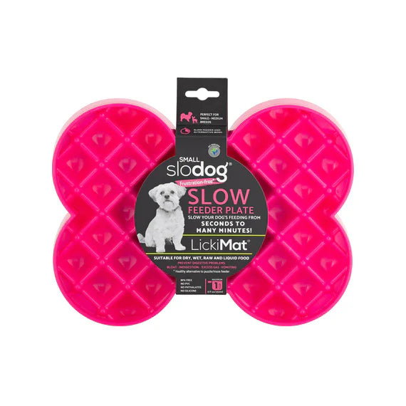 SloDog: No Gulp Bone-Shaped Slow Food Plate (Small) Pink (FACTORY SECONDS)