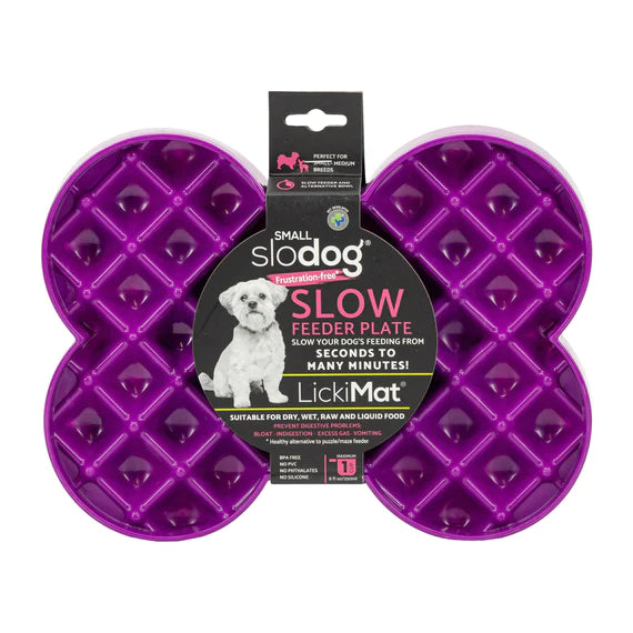 SloDog: No Gulp Bone-Shaped Slow Food Plate (Small) Purple