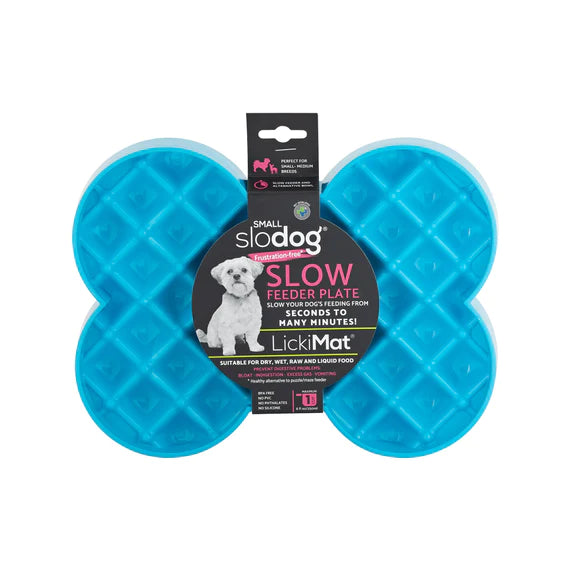 SloDog: No Gulp Bone-Shaped Slow Food Plate (Small) Blue