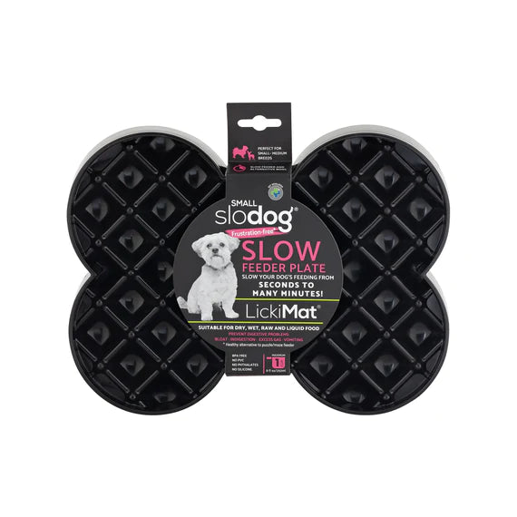 SloDog: No Gulp Bone-Shaped Slow Food Plate (Small) Black