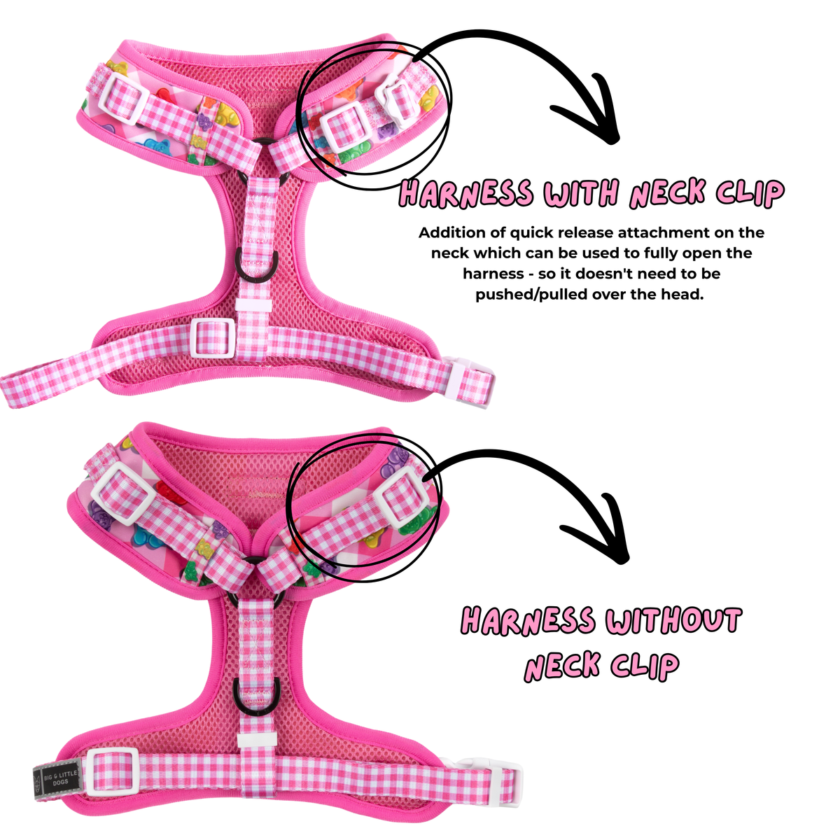 ADJUSTABLE DOG HARNESS (with NECK CLIP option): Beary Sweet