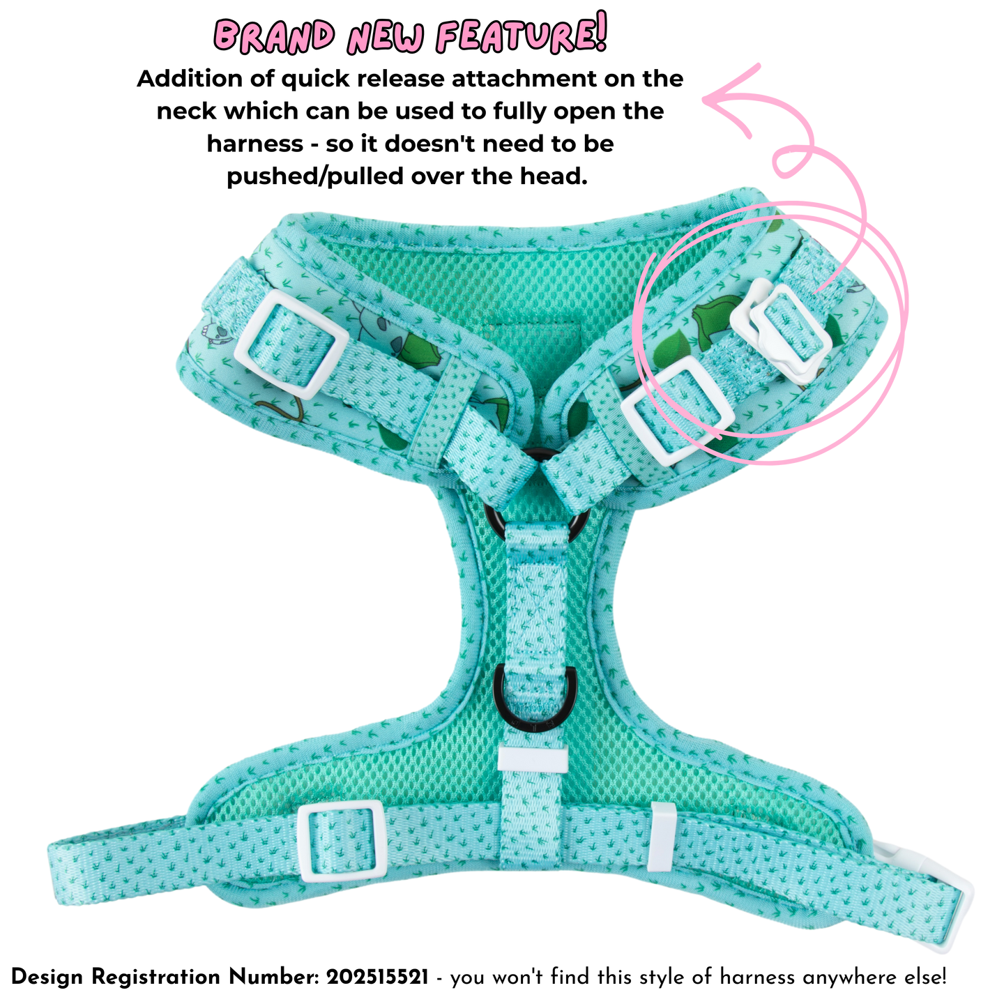 ADJUSTABLE DOG HARNESS (WITH NECK CLIP): Pokémon Collection - Bulbasaur