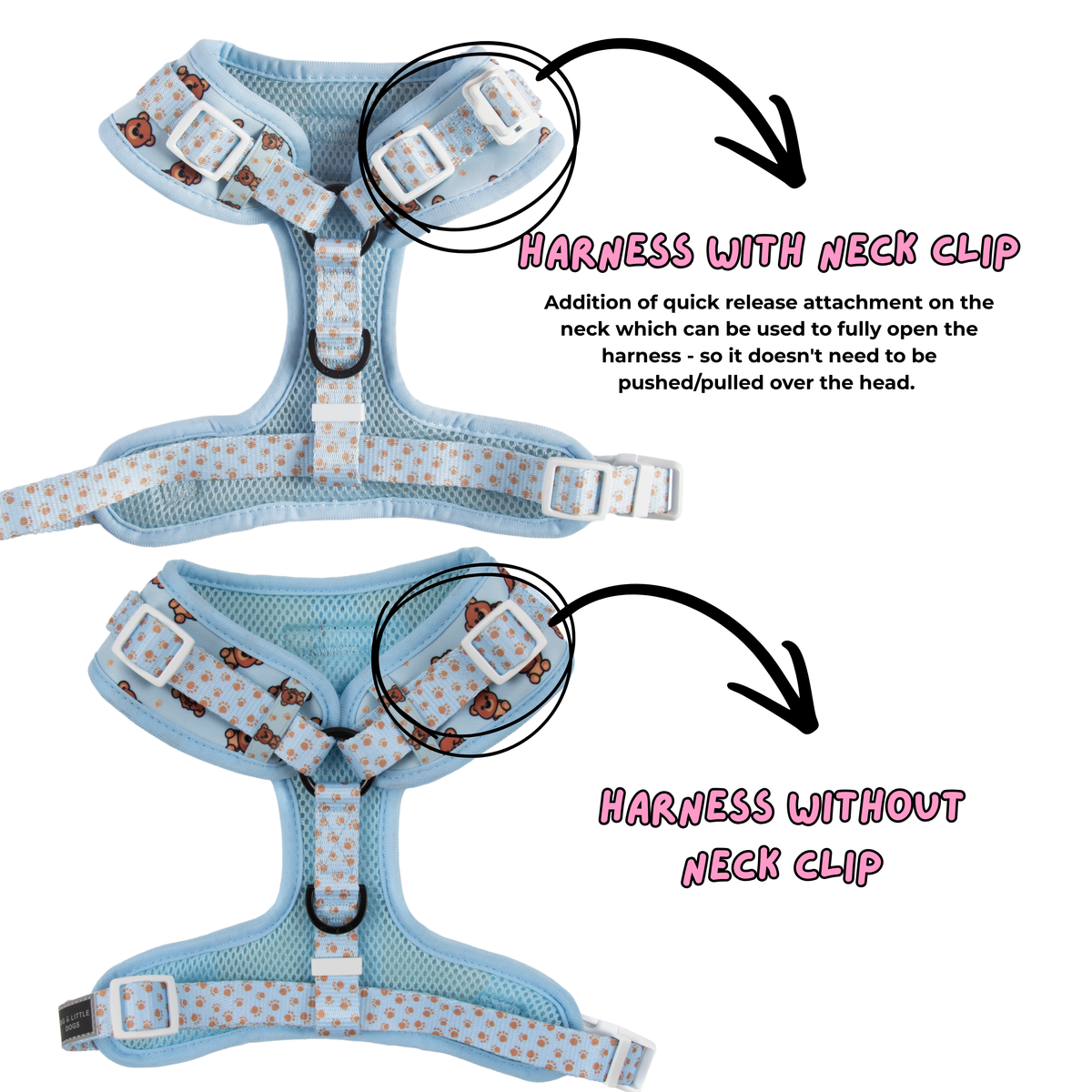 ADJUSTABLE DOG HARNESS (with NECK CLIP option): Cuddle Club
