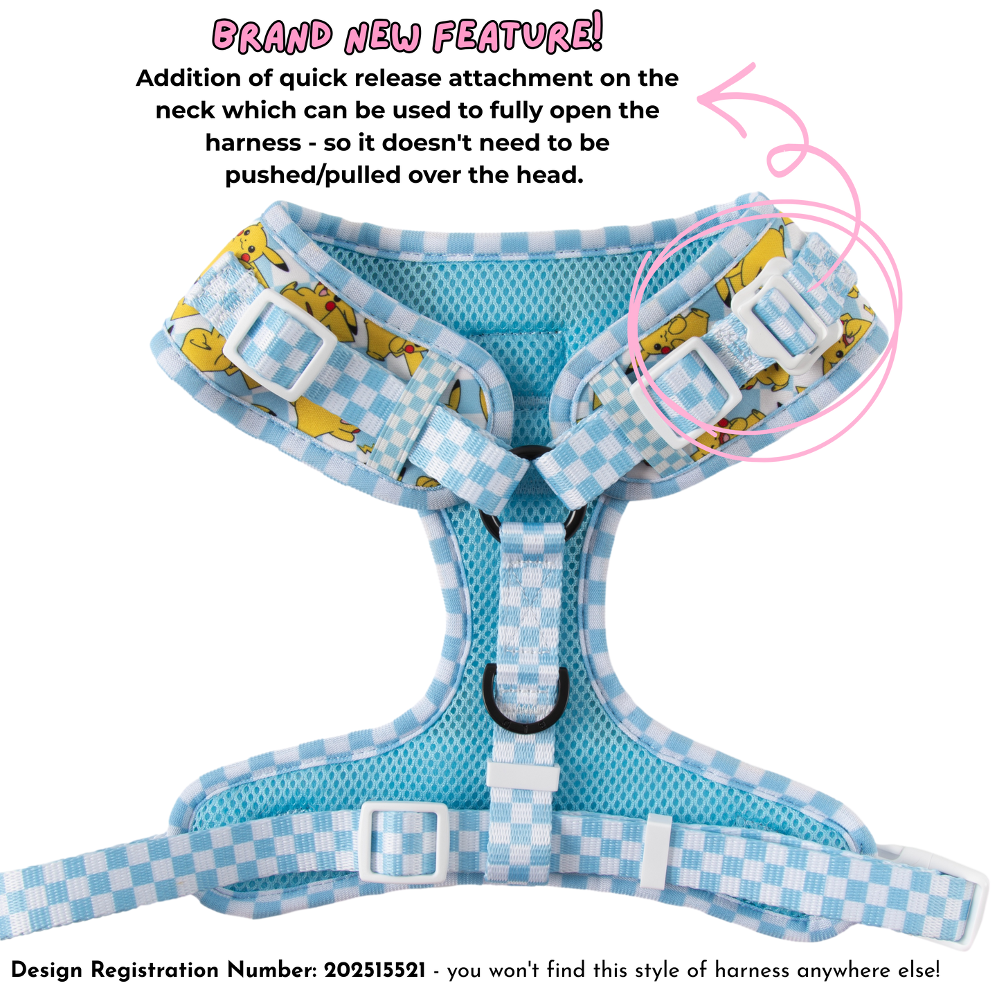 ADJUSTABLE DOG HARNESS (WITH NECK CLIP): Pokémon Collection - Pikachu