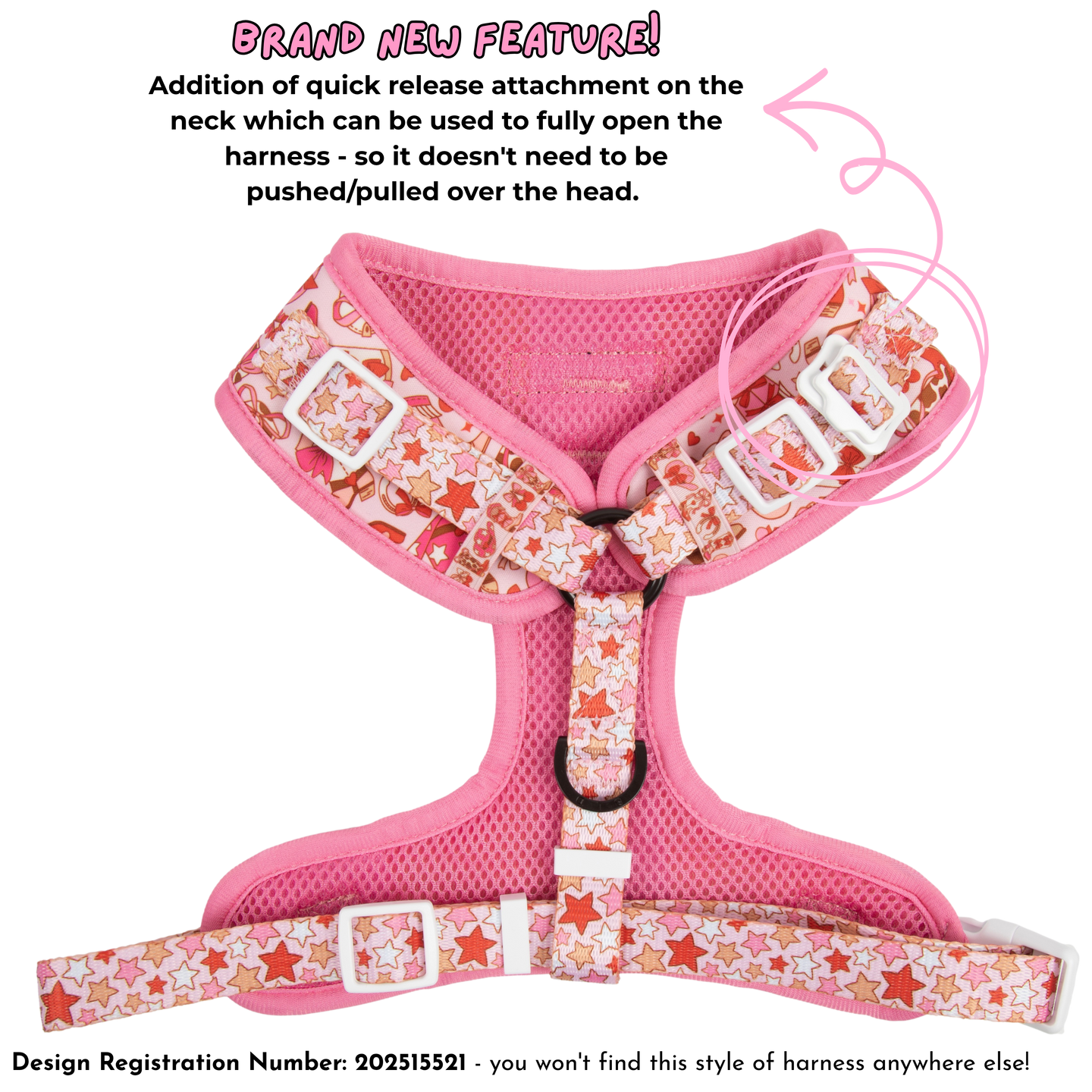 ADJUSTABLE DOG HARNESS (WITH NECK CLIP): Rodeo Queen