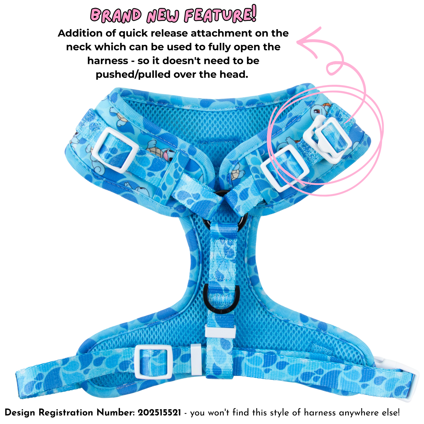 ADJUSTABLE DOG HARNESS (WITH NECK CLIP): Pokémon Collection - Squirtle