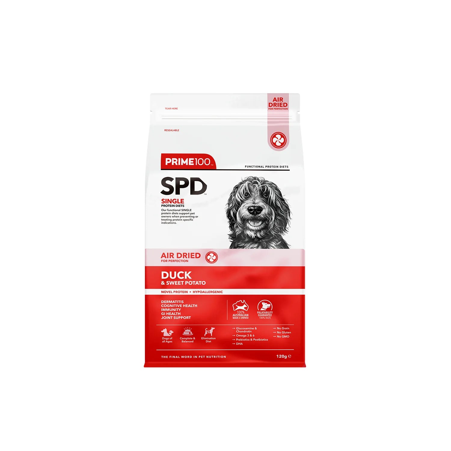 DOG FOOD: Prime100 SPD Air Duck & Sweet Potato 120g