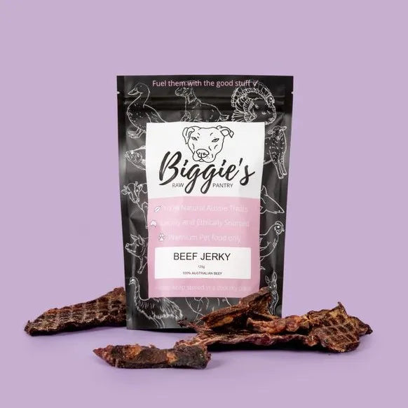 DOG TREATS: Biggies Raw Pantry | Beef Jerky 125g