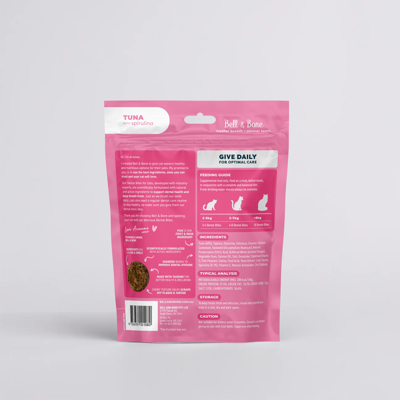 CAT TREATS | Bell & Bone Cat: Dental Bites - Tuna/Spirulina 80g