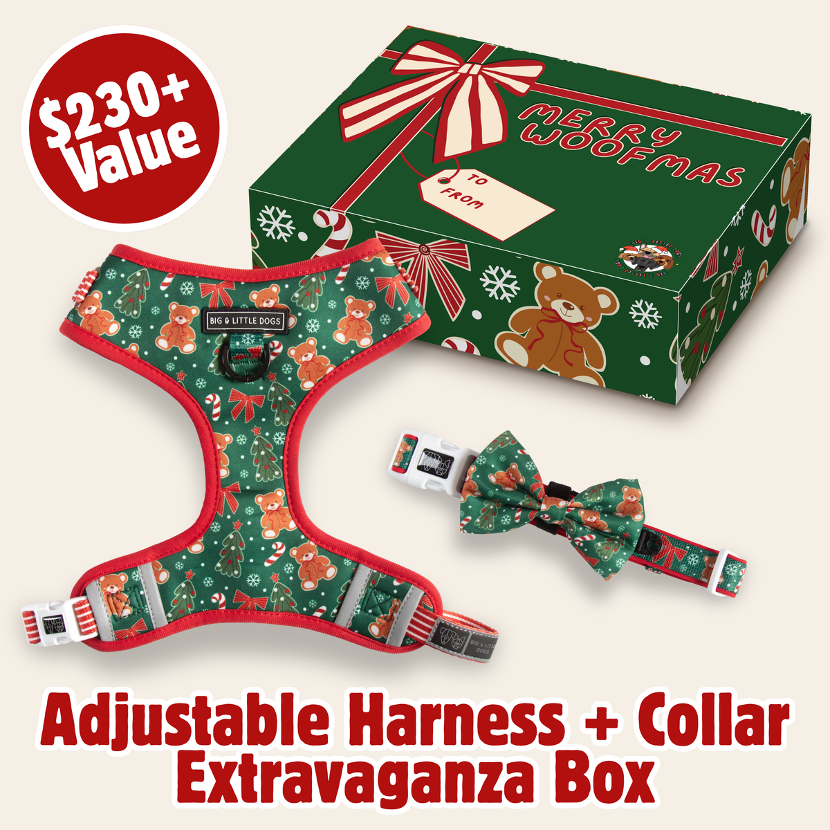 CHRISTMAS EXTRAVAGANZA BOX: "A Beary Merry Christmas" (Adjustable Harness & Collar)