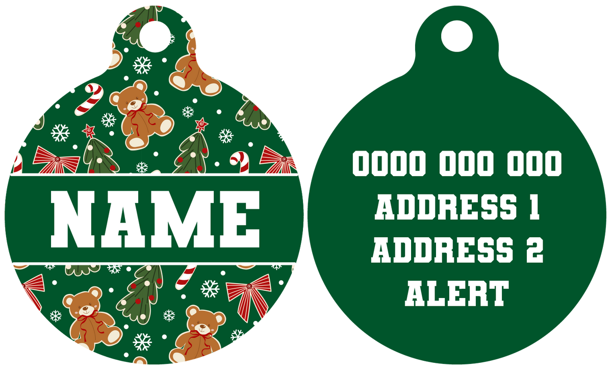 Pet ID Tag | A Beary Merry Christmas (Green)