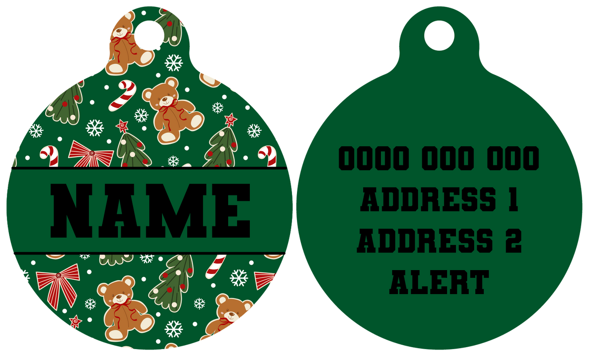 Pet ID Tag | A Beary Merry Christmas (Green)