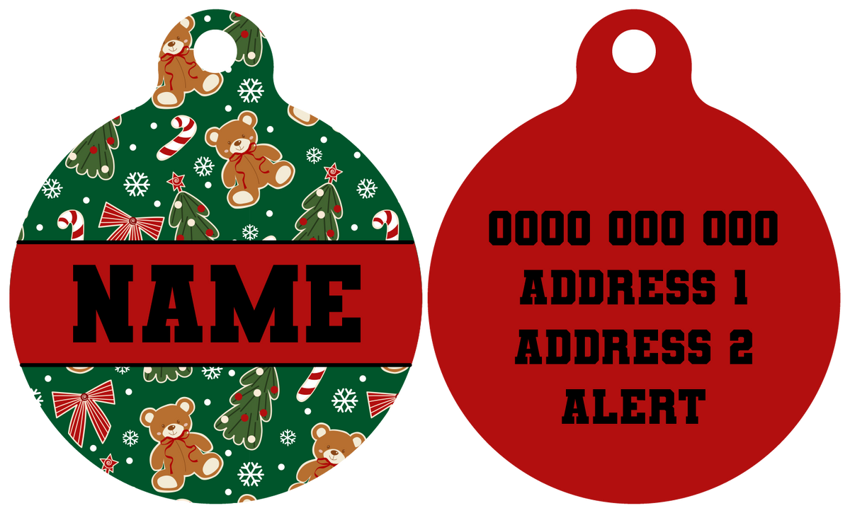 Pet ID Tag | A Beary Merry Christmas (Red)